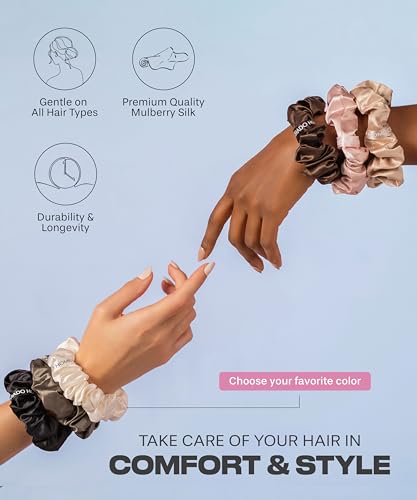 3pc Middies Pink Quartz Mulberry Silk Scrunchies – No-Slip, Gentle Hold