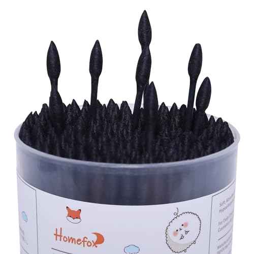 Black Cotton Swabs Spiral Pointed - 600 Count Organic Cotton Buds Charcoal Gothic Double Side Tightly Wrapped Precision Cotton Tips Paper Stick Soft Gentle Lint-Free, Spiral & Pointy (Black)