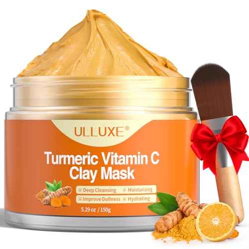 Turmeric Vitamin C Clay Mask for Dark Spots, Dull Skin, Moisturizing, Skincare Facial Mask for Blackheads and Pores Cleansing, Improve Uneven Skin Tone, Face Skincare Gift, 5.29 oz