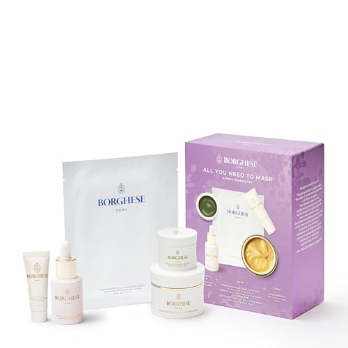 Borghese 5-Piece All You Need to Mask Gift Set - Includes Mask Booster Serum, Mud Mask, Firming Mask, AHA BHA Overnight Mask, & Hand Sheet Masks