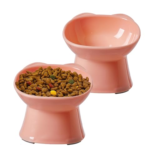 KSIA Elevated Cat Bowls 2 Pack, 15° Tilted Whisker Friendly