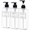 Plastic Shampoo and Conditioner Dispenser, Yeeco Refillable Pump Bottles Blue Shampoo Dispenser 16.9oz/500ml Shampoo Bottles with Pump 3 Packs for Bathroom, Kitchen, Hotel - Clear
