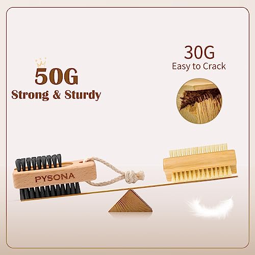 Pysona 2 Pack Nail Brush for Cleaning Fingernails Wooden Nail Scrub Brushes Fingernail Brush for Cleaning Toes and Nails, Two-Sided with Hanging Rope (Beechwood) (Black)