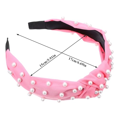 Hot Pink Headbands for Women, 4-Pack Knotted & Pearl Hair Bands