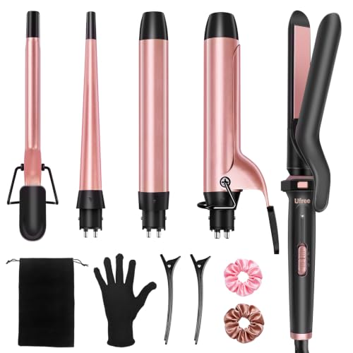 Ufree 5-in-1 Curling Iron Set with 5 Ceramic Barrels & Straightener