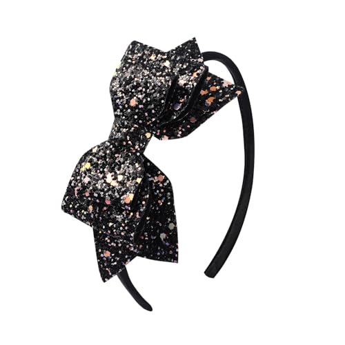 Amybasic Blcak Glitter Sequin Bow Hairband: Shimmering Bow Knot Design on Durable Plastic Headband-Perfect Kid's Hair Accessory(1 Piece)