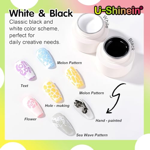 U-Shinein Black Poke Gel Nail Polish Kit with Base Coat & Wood Sticks