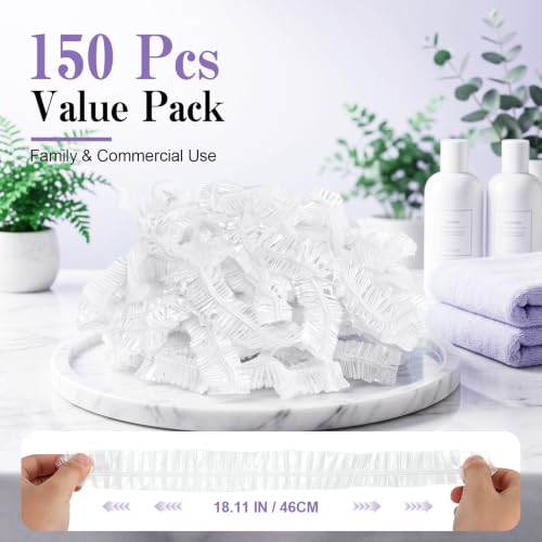 150 Pack Disposable Shower Caps - Waterproof Clear Elastic