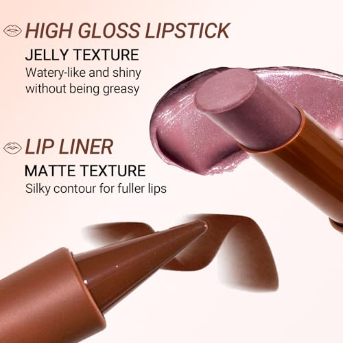 Nourishing Lip Gloss & Liner Combo Set - Nude Brown