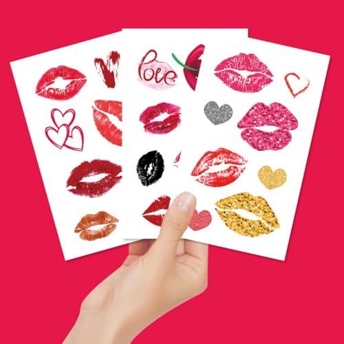 Lip Prints Temporary Tattoos Mixed Styles Lip Tattoo Fake Tattoos Stickers Kiss Prints Face Tattoo Waterproof Face Tattoo Pink Valentine's Day Decoration for Women 10 Sheets