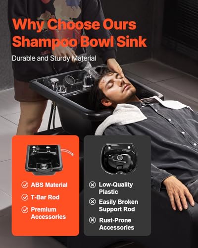 Wall-Mounted Shampoo Basin for Hair Salons, Black ABS Hairdresser Sink