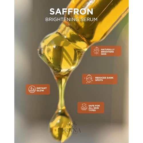 PRANA Saffron Brightening Vitamin C Face Serum ? Ayurvedic Skincare with Pure Blue Lotus, Vetiver & Sandalwood ? Hydrating Anti-Aging Serum for Even Skin Tone, Dark Spots & Radiant Glow (30ml)