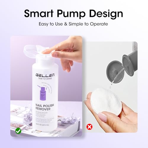Gellen Non-Acetone Nail Polish Remover with Aloe Vera, Pump Dispenser - 16 Fl Oz (Variant 03-Unscent)