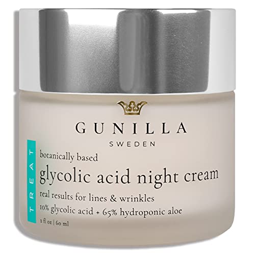 GUNILLA Glycolic Acid Night Cream - Refine, Resurface & Reduce Fine Lines, Wrinkles, Dark Spots, Congested Pores While Brightening Complexion. Gentle - Natural - Vegan (2 oz)