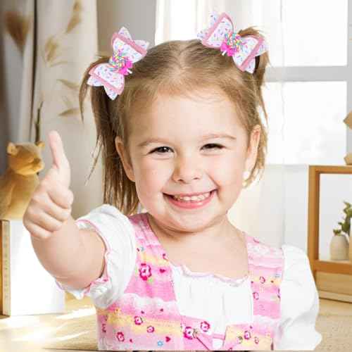 Beleki Lollipop Hair Bows, Glitter Hair Clips for Girls Sparkly Confetti Sprinkle Handmade Bows Metal Alligator Hairpin Hair Accessories for Girls Birthday Back to School Party Decor - Pink