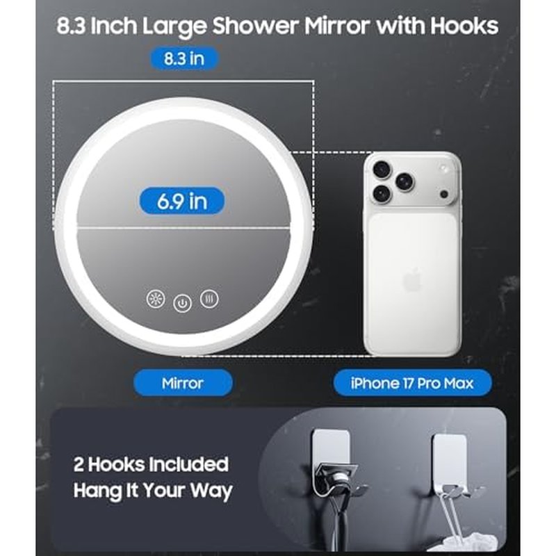 3X Magnifying Lighted Shower Mirror Fogless for Shaving, 5000mAh Rechargeable 8.3¡± Heated Fog Free Shower Shaving Mirror with Light 3 Colors Dimmable, 360¡ÆSwivel Magnetic Design for Men, NO-Drilling