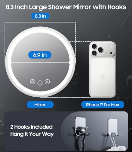 Fogless Shower Mirror with Light - 8.3” Heated Shaving Mirror