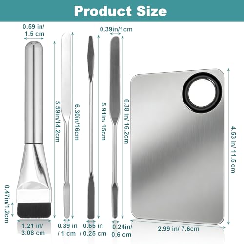 Professional Stainless Steel Makeup Palette Set - 5 Pc with Brush & Spatulas
