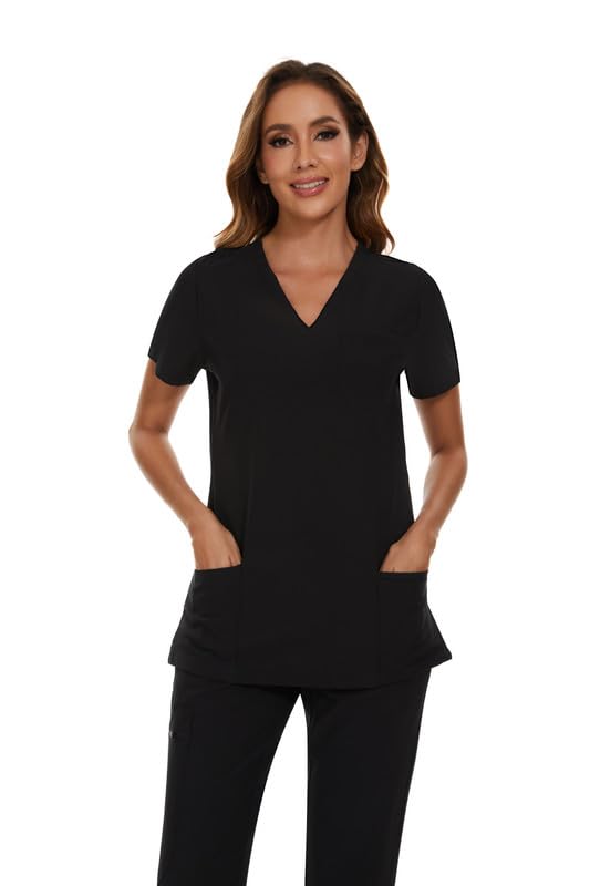 COZYFIT Scrubs for Women Set - Stretch V-Neck Scrub Top & Jogger Pant with 8 Pockets, Yoga Waistband, Anti Wrinkle, Slim Fit Women Scrubs