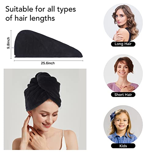 Hair Drying Towel Cap 3-Pack with Button - Quick Dry