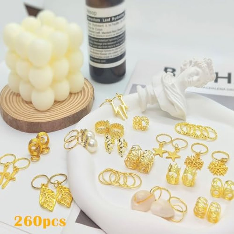 260 Pcs Gold Hair Jewelry for Braids & Dreadlocks
