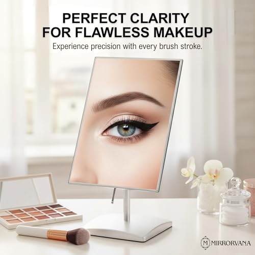 MIRRORVANA Large Table Desk Mirror with Stand for Office Desktop, Makeup Vanity and Bathroom Countertop - Personal Adjustable Face Mirror - 9.8" x 7"