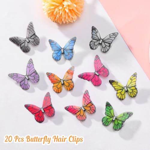20Pcs Butterfly Hair Clips with Glitter - Fabric Wing Design