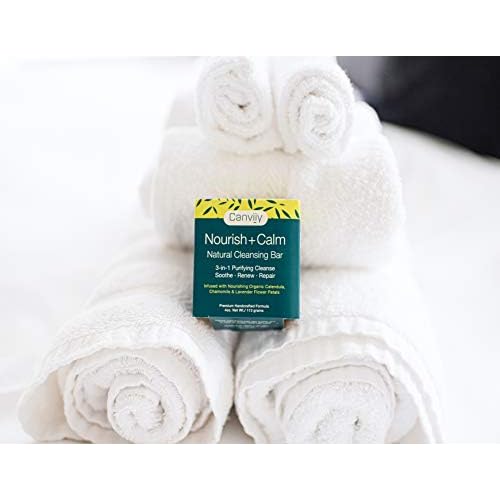 Canviiy 3-in-1 Purifying Nourish + Calm Natural Cleansing Bar, Infused with Calendula, Chamomile, Peppermint Oil, Witch Hazel and Lavender Petals to Soothe, Renew, and Repair Dry Skin - 4 Oz (Pack of 1)