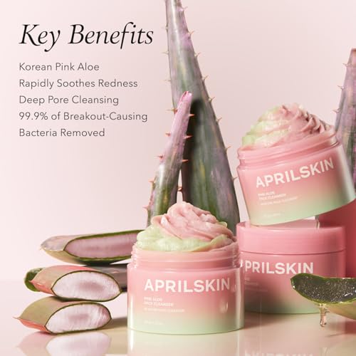 APRILSKIN Double Cleansing Duo with Heart Puff: Pink Aloe Facial Polish Cleanser, Carrotene IPMP Hydromelt Cleansing Balm & Heart-Shaped Puff