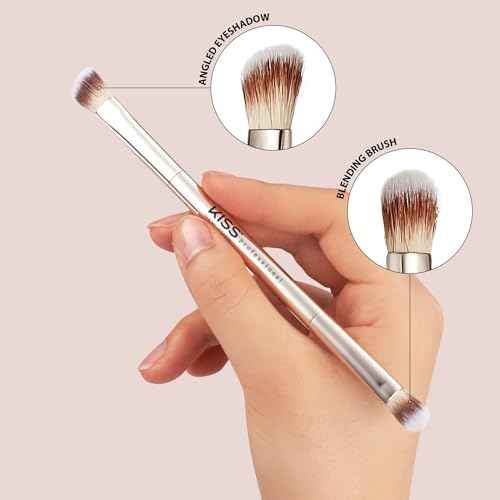 KISS NEW YORK Professional Dual Ended Eyeshadow Brush, Angled & Large Brush for Precise Shaping, Smudging Eyeshadow Application, Blending & Set Target Area