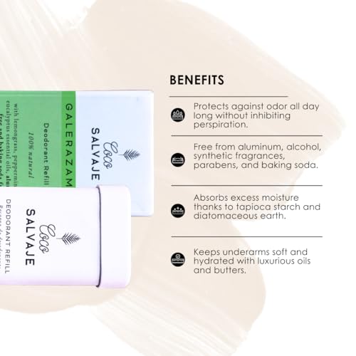 COCO SALVAJE GALERAZAMBA Lemongrass Aluminum-Free Natural Deodorant for Women & Men - Hypoallergenic, Pregnancy Safe, 2.11oz