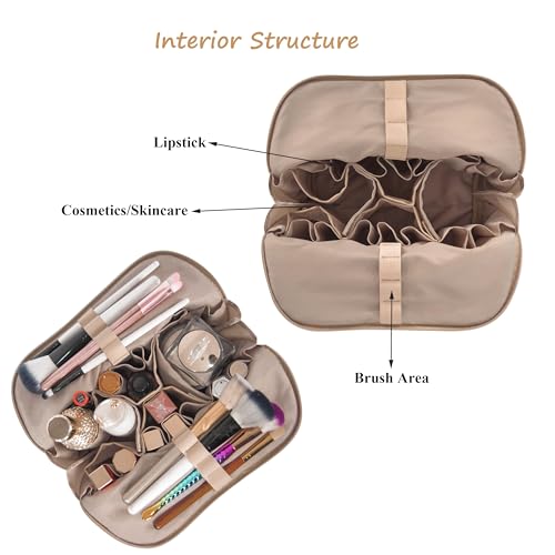 Waterproof Travel Makeup Bag for Women - Organizer with Brush Holders