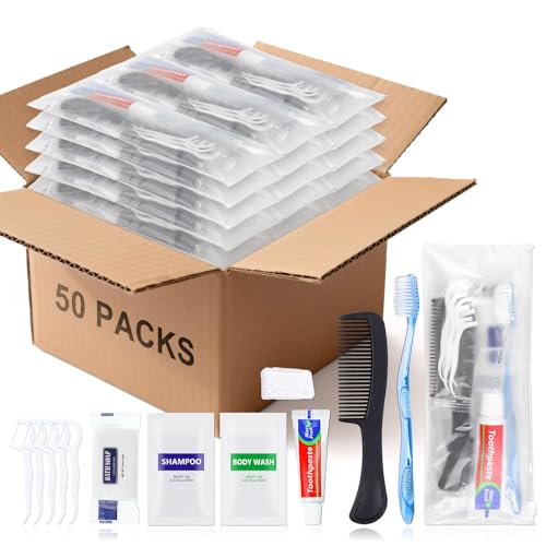 50-Pack Travel Hygiene Kits with Toiletries & Floss Picks