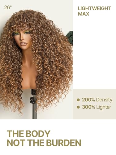 Frodio 26" Curly Wig with Bangs 200% Density Glueless