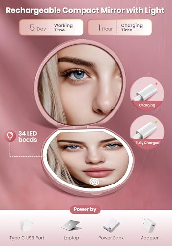 Compact Rechargeable Makeup Mirror with 40X Magnification & LED Light