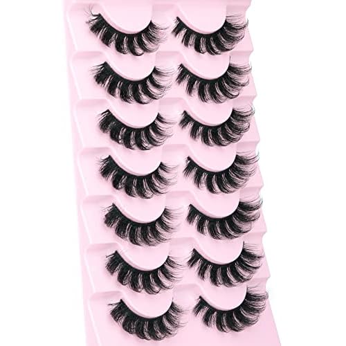 Mink Lashes Fluffy Wispy Lashes Natural Look 3D False Eyelashes D Curl Russian Strip Lashes 7 Pairs Short Fake Eyelash Pack by EYDEVRO