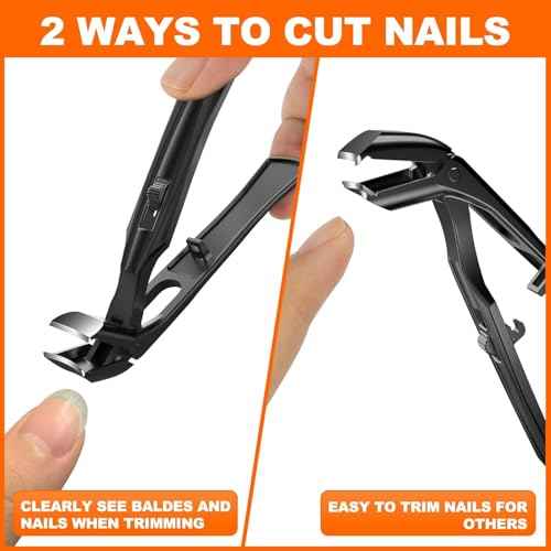 Toenail Clippers for Thick Toenails for Seniors, Angled Head Long Handled Toe Nail Clippers for Men with Wide Jaw Opening, Heavy Duty Large Finger Nail Clippers Adult Cutter with Catcher, Black