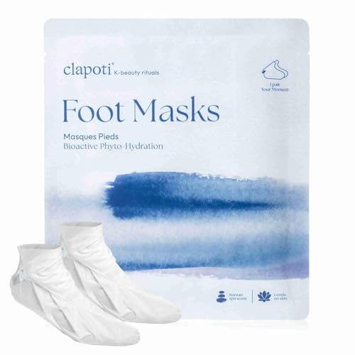 Clapoti Korean Foot Masks 0.9 Fl Oz - Natural Green Tea & Shea Butter, Deep Hydration & Softening, Vegan Treatment Socks for Dry Feet, 1 Pack