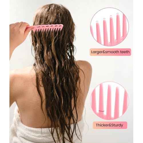 6PCS Professional Hair Comb Set for Women & Men Rat Tail, Wide & Fine Tooth Combs for Curly Hair, Braiding, Barber Styling, Cutting & Parting (Pink)