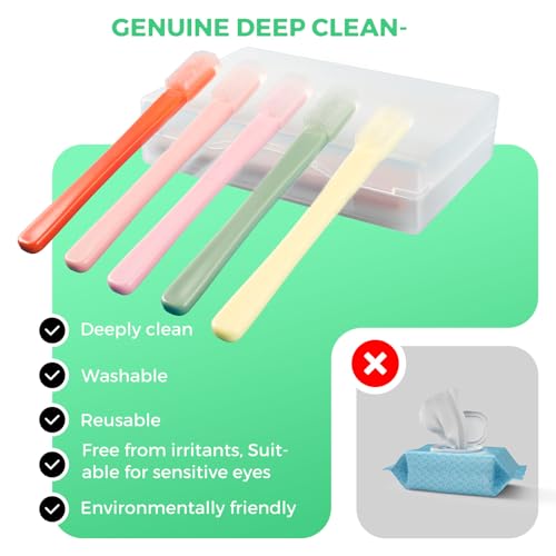 Eyelid Scrub Brush (5pcs), Soft Silicone Lid Scrub for Sensitive Eyes, Gentle Care for Blepharitis/MGD, Dry Eye Relief, Individually Packaged Reusable