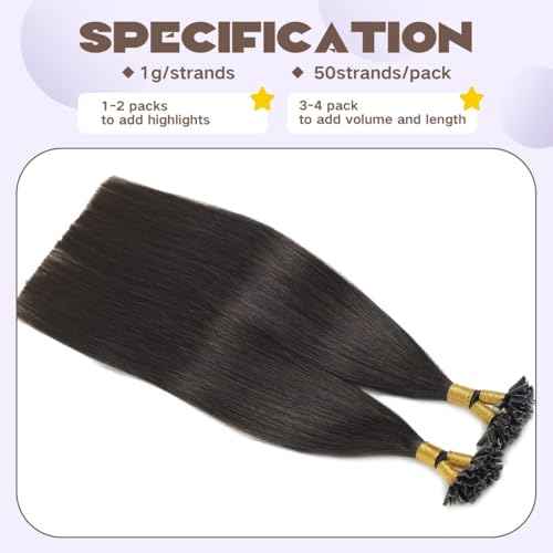 Sindra U Tip Hair Extensions 18 Inch Natural Black 50g Keratin Human Hair 50 Strands Hot Fusion Pre Bonded Extensions Utip#1B-18inch)