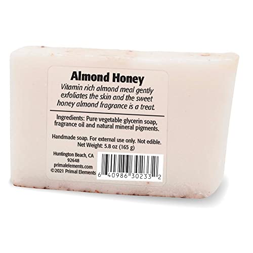 Primal Elements Glycerin Bar Soap | Helps All Skin Types, Sensitive, Oily & Dry Skin | NO PARABENS, VEGAN, GLUTEN FREE, 100% VEGETABLE BASE - (Almond Honey)