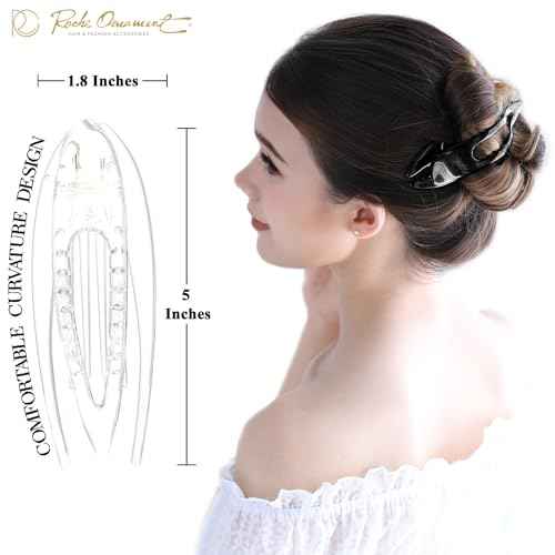 RC ROCHE 6 Pcs Flat Hair Clips Big Claw for Thick Hair French Duckbill Women No Slip Side Slide Curved Alligator Concord Strong Grip Hold Volume Lay Down Clamp, Large Clear Brown & Black