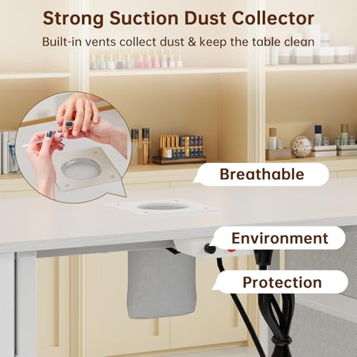 DrawXynth Nail Desk with Electric Dust Collector & 8 Drawers