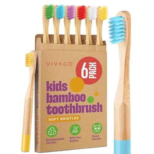 Kids Bamboo Toothbrushes 6 Pack - BPA Free Soft Bristles Toothbrushes for Kids - Children Toothbrush Set