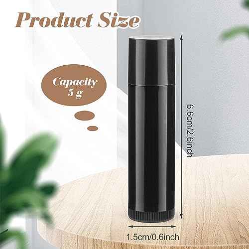 100 Pcs 5g Plastic Lipstick Tube Empty Black Lip Balm Tubes Containers Lip Gloss Storage Container Holder with Caps for DIY Lip Balm Cosmetic