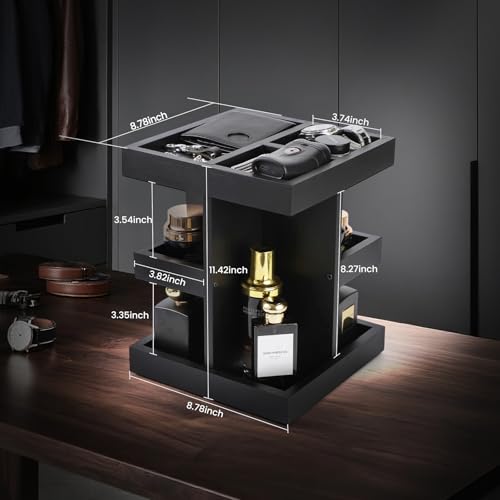 Black Wooden Cologne Organizer for Men | 360° Rotating