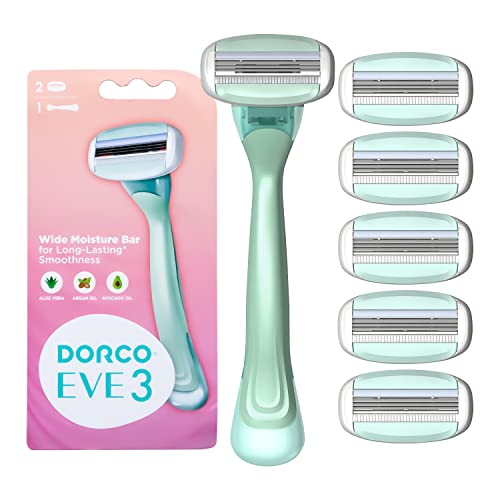 Dorco EVE3 Razor Smooth Touch¢â for Women, Includes 1 Razor Handle and 6 Long-Lasting Razor Blade Refills (Handle + 6 Refills)