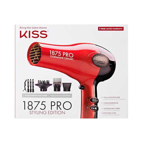KISS 1875W Tourmaline Ceramic Hair Dryer with 7 Accessories