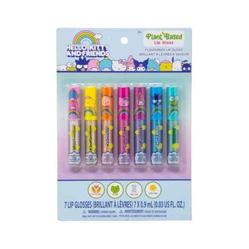 SANRIO Hello Kitty Lip Gloss Hello Kitty & Friends Lip Gloss, Plant Based Multi-Flavored, 7 Lip Glosses